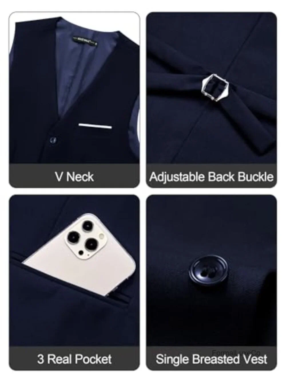 Men's Slim Fit Suit Vest 4-Button Single Breasted Waistcoat Business Casual